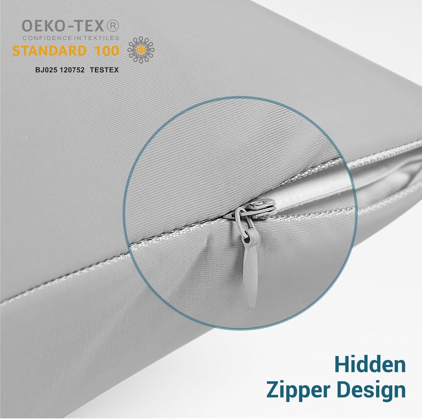 Cooling Pillowcases Set of 2 – Q-Max >0.5, Anti-Static, Gray with Hidden Zipper