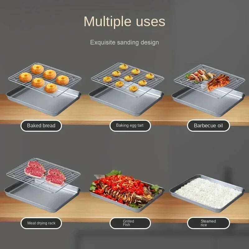 Stainless Steel Baking Tray with Wire Rack – Cake Baking, BBQ Pan, Oven Brownie Rack, Cooking, Roasting, and Grilling Tool