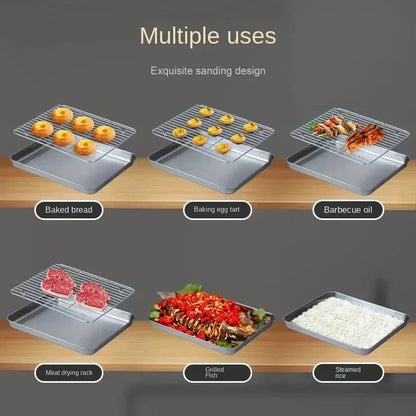 Stainless Steel Baking Tray with Wire Rack – Cake Baking, BBQ Pan, Oven Brownie Rack, Cooking, Roasting, and Grilling Tool