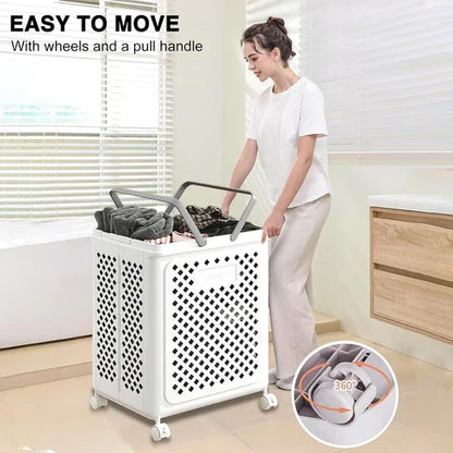 Compact Laundry Cart on Wheels | Space-Saving Hamper with Handles