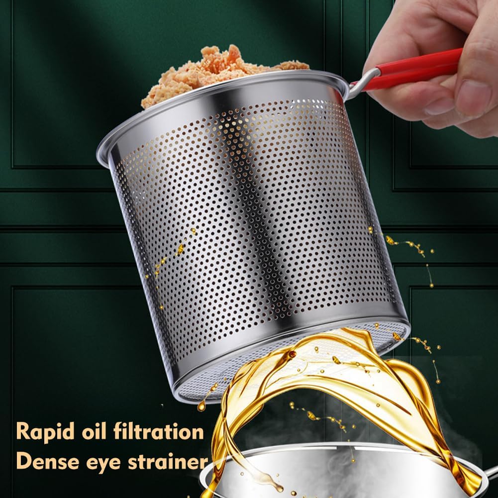 Stainless Steel Frying Pot with Strainer | Oil-Efficient Induction & Gas Cooking Pot | 13 cm
