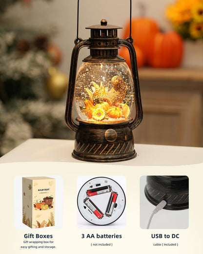 Decorative Autumn Lamp with Pumpkins – Warm LED Light & 6-Hour Timer
