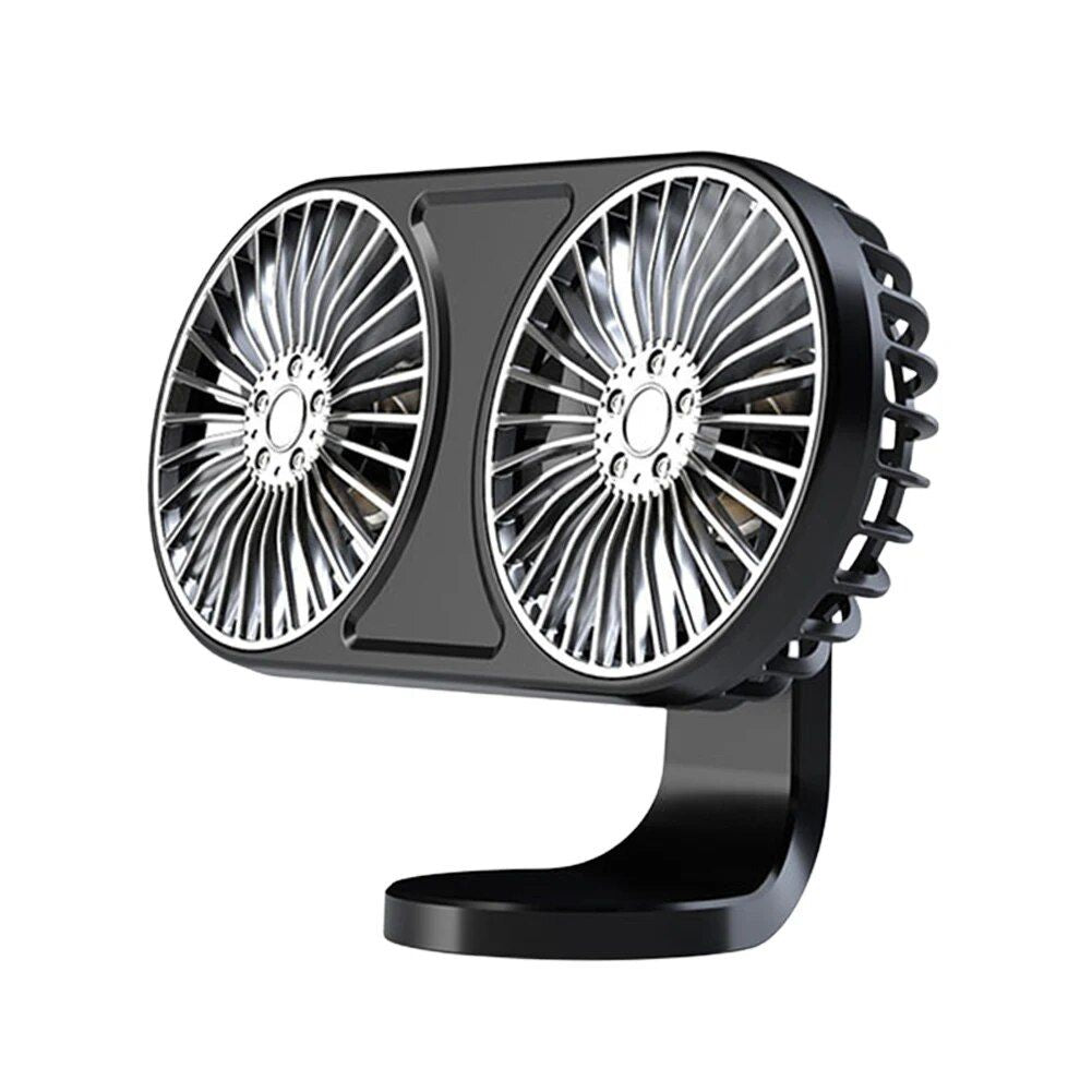 Dual-Head Car Fan with 360° Rotation and Ambient Lighting - USB Powered