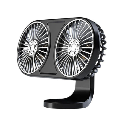 Dual-Head Car Fan with 360° Rotation and Ambient Lighting - USB Powered