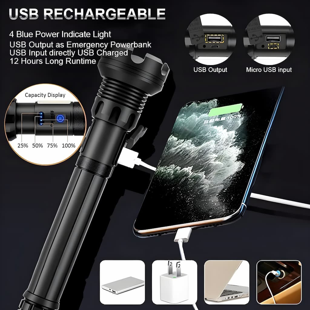 UltraBright Rechargeable Flashlight | 7000 Lumens, 500m Range
