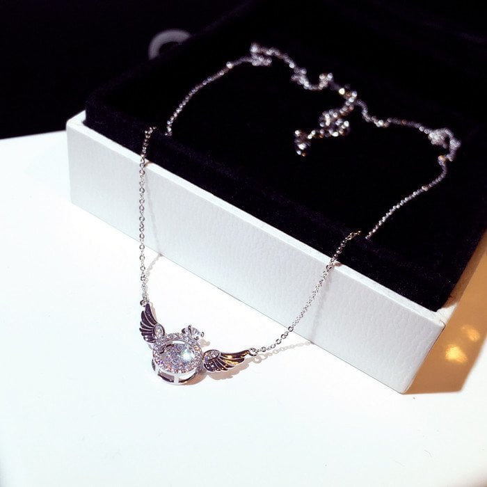 Angel Wings Pendant Necklace – Titanium Steel with Rhinestones