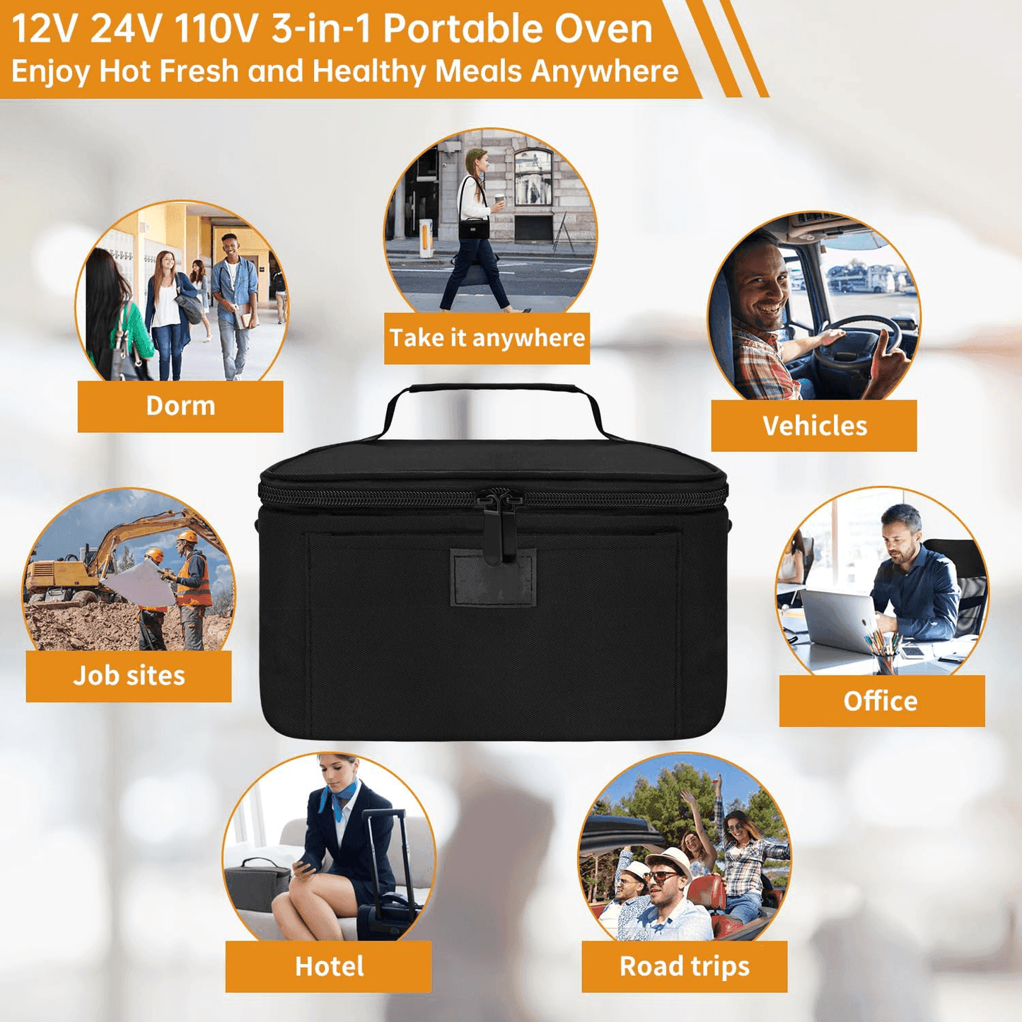 Electric Portable Lunchbox Food Warmer with 3-in-1 Connection