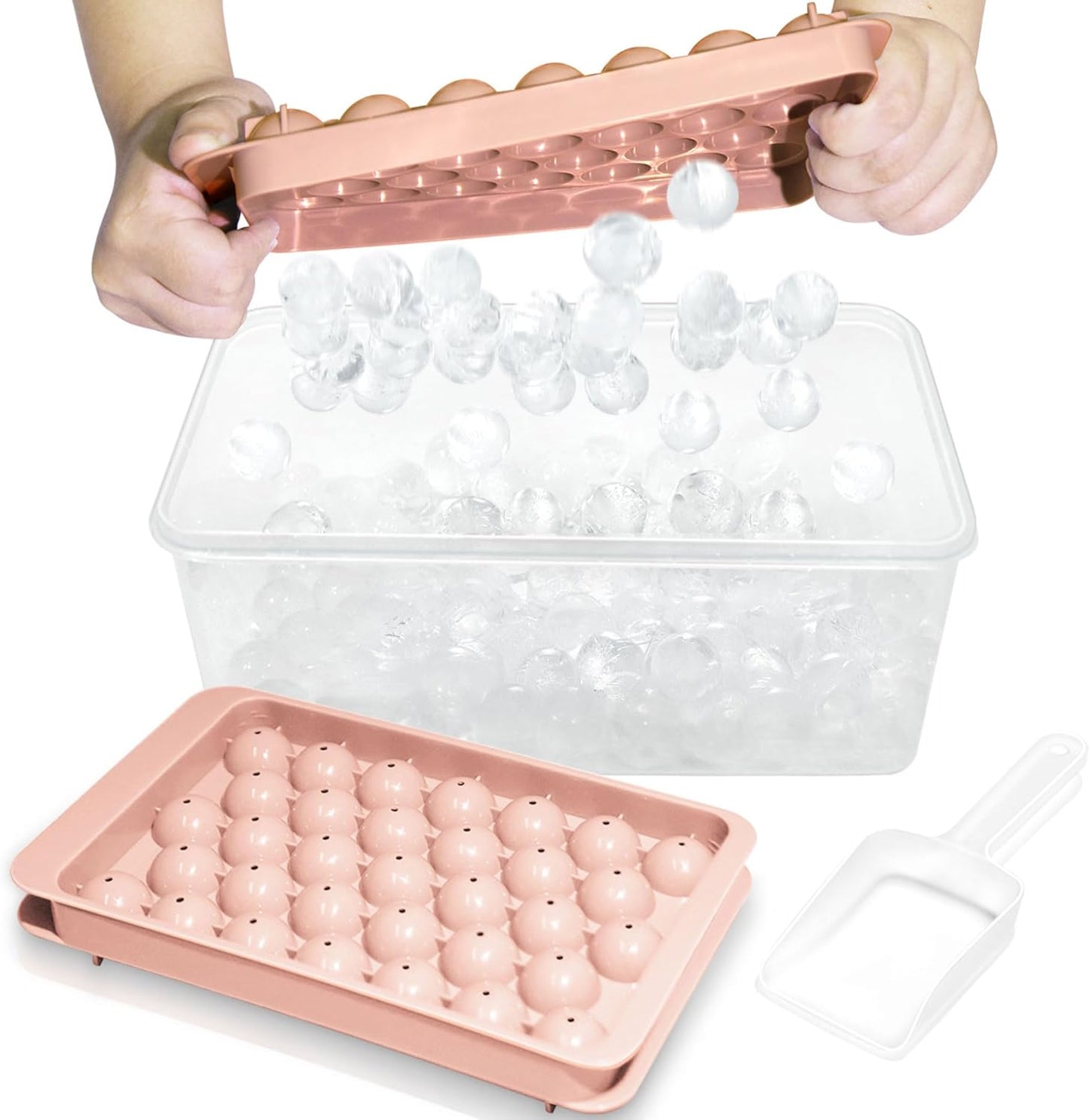 2-Pack Round Ice Mold Trays with Lids and Bin – 0.8” Freezer Tools