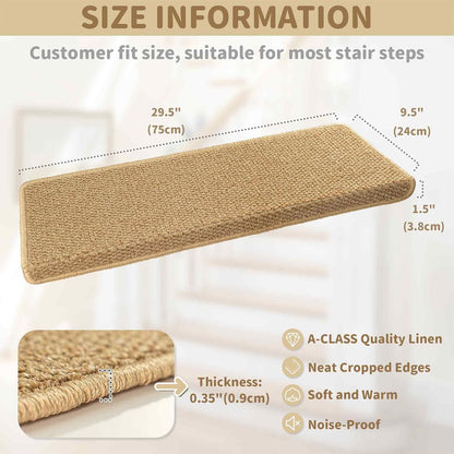 Non-Slip Carpet Stair Treads with Bullnose and Edge Protection – 14 Pack, Beige