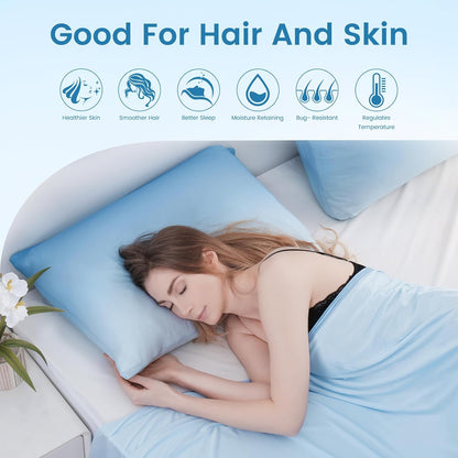 Set of 2 Blue Cooling Pillow Covers – Soft, Breathable, Hair & Skin Care