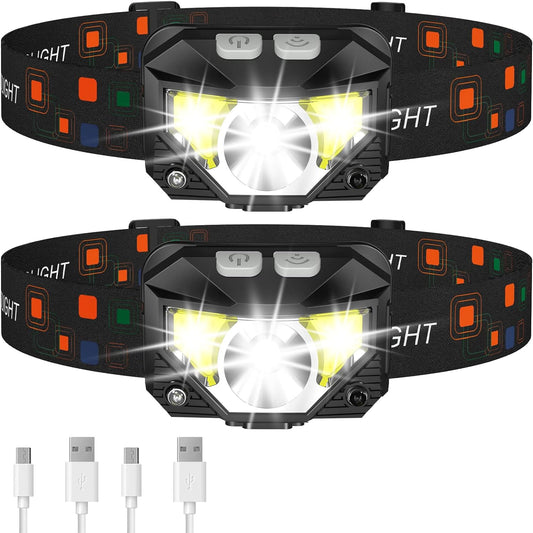 2-Pack Motion Sensor LED Headlamps – 1200 Lumens, 8 Modes, USB Rechargeable, Water-Resistant for Outdoor Use