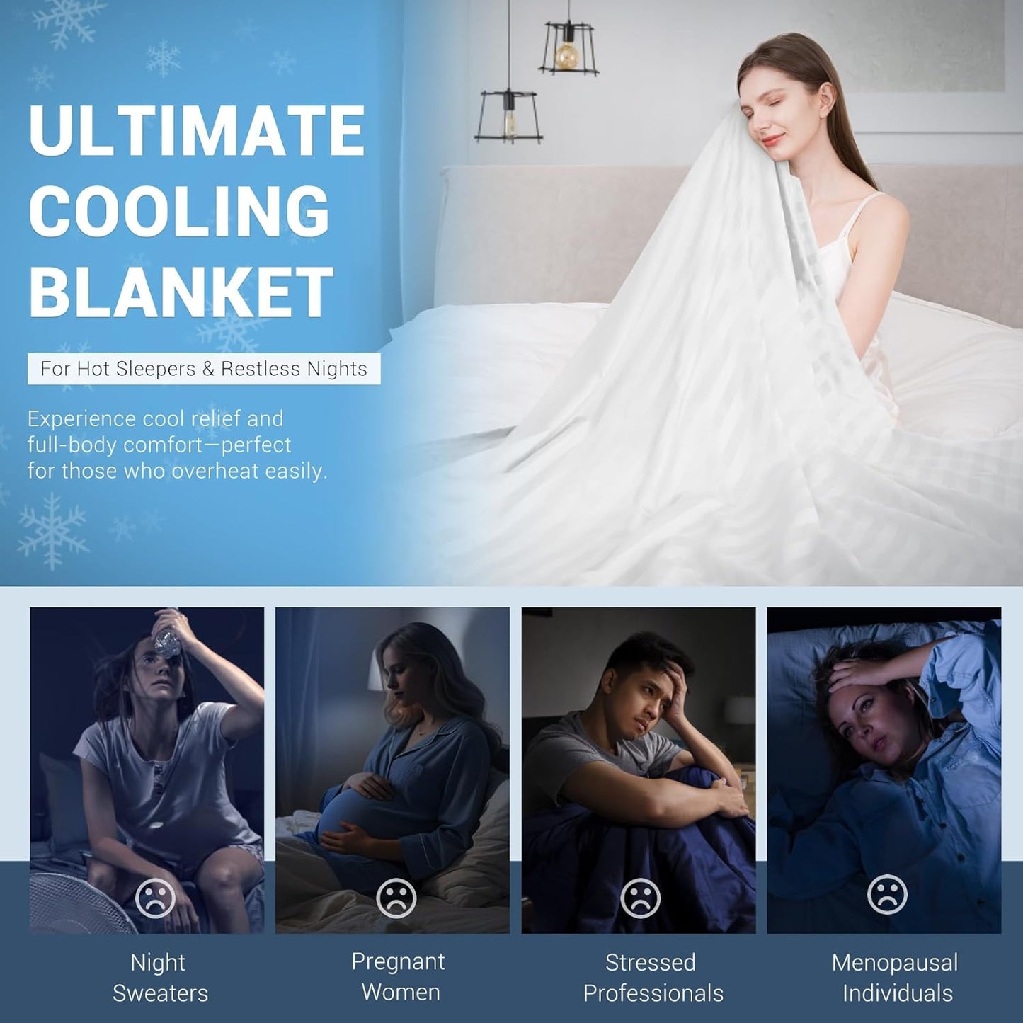 Ultra-Soft White Striped Blanket with 3.0 Cooling Fabric Q-max > 0.5