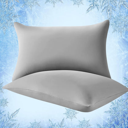 Cooling Pillowcases Set of 2 – Q-Max >0.5, Anti-Static, Gray with Hidden Zipper