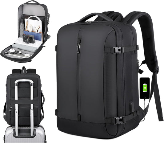 40L Expandable Waterproof Travel Backpack with USB Charging & 17" Laptop Sleeve