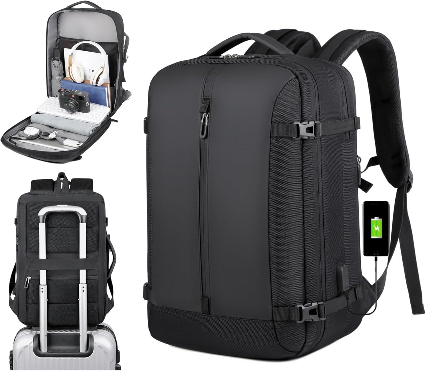 Expandable 40L Waterproof Travel Backpack with USB Port & 17" Laptop Compartment