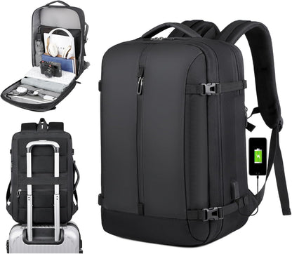 Expandable 40L Waterproof Travel Backpack with USB Port & 17" Laptop Compartment
