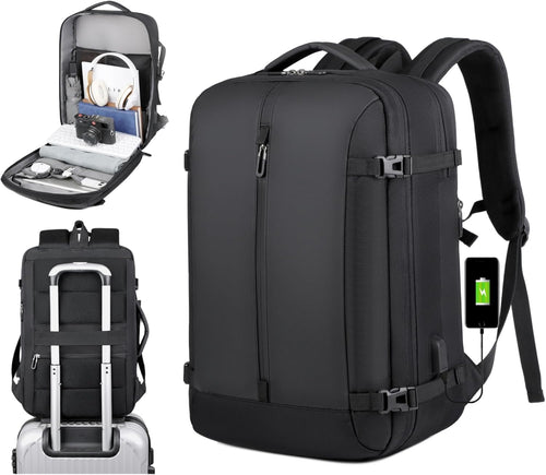Expandable 40L Waterproof Travel Backpack with USB Port & 17" Laptop Compartment