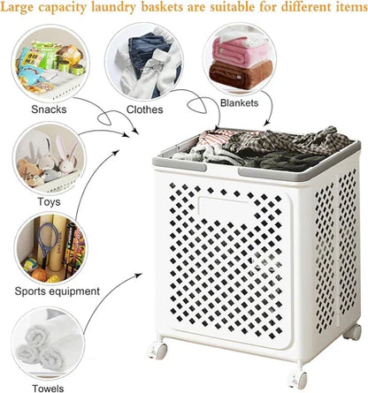 Compact Laundry Cart on Wheels | Space-Saving Hamper with Handles
