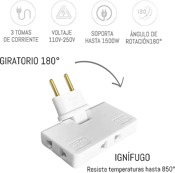 Triple Socket Adapter with 180° Rotation – EU Plug