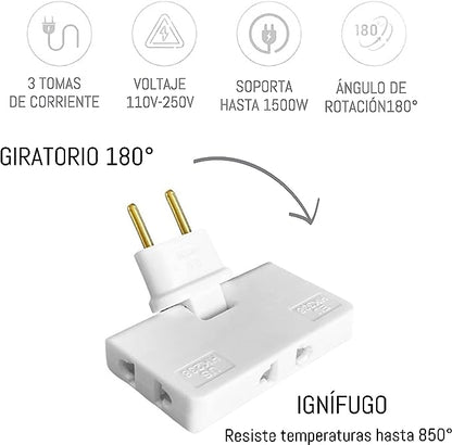 Triple Socket Adapter with 180° Rotation – EU Plug