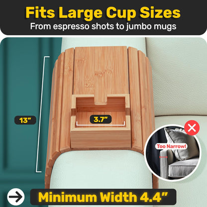 Sofa Armrest Tray with Cup Holder | Non-Slip & Sturdy, 41.5×33.5 cm | Perfect for Remotes, Phones & Snacks