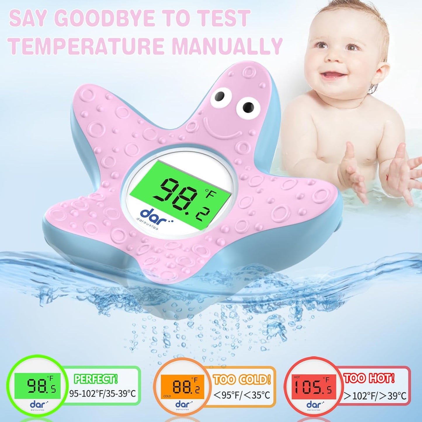 Digital Baby Bath Thermometer with 3 Color Display and Temperature Alert