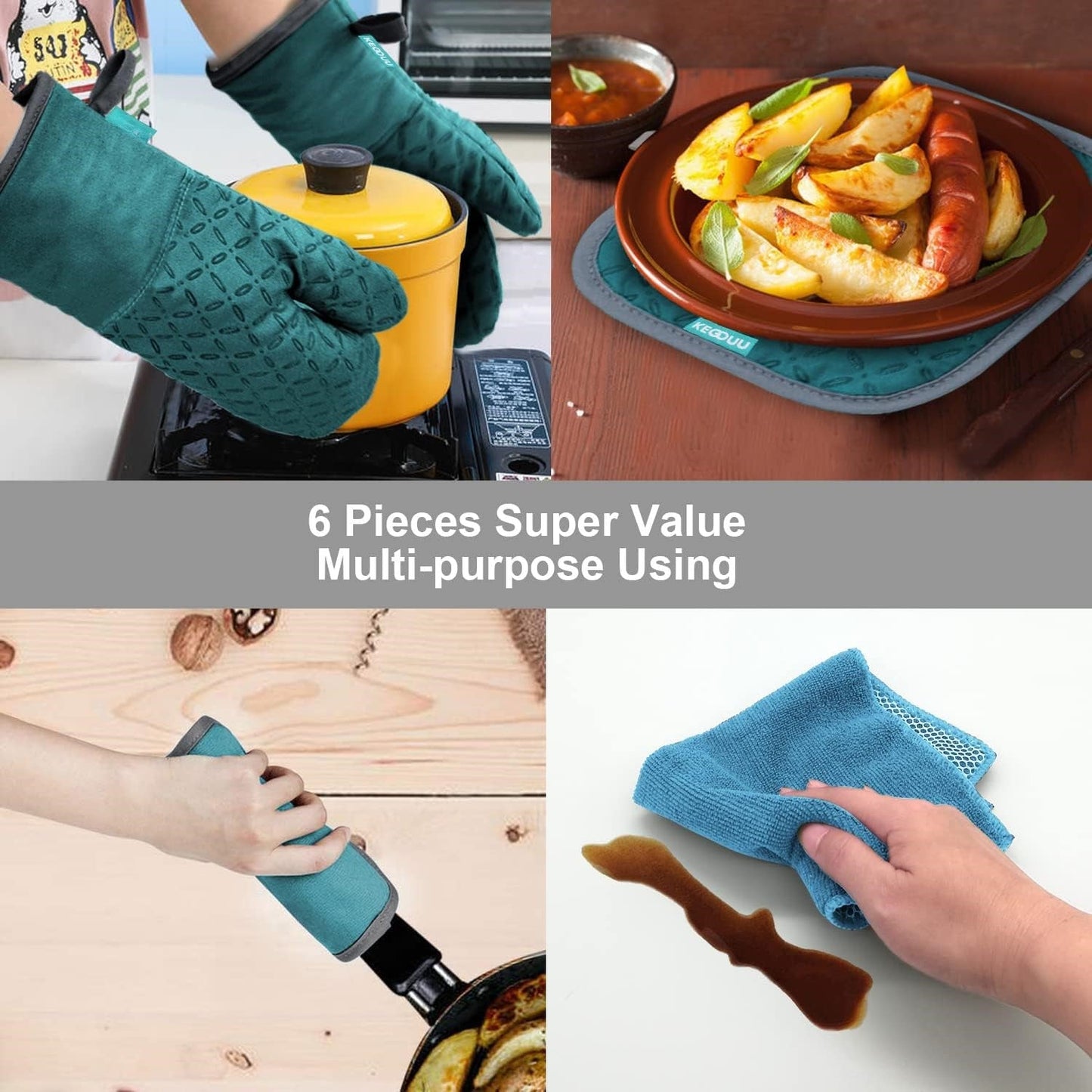 Silicone Oven Mitts Set of 6 – Heat Resistant up to 260°C