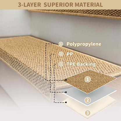 Non-Slip Carpet Stair Treads with Bullnose and Edge Protection – 14 Pack, Beige