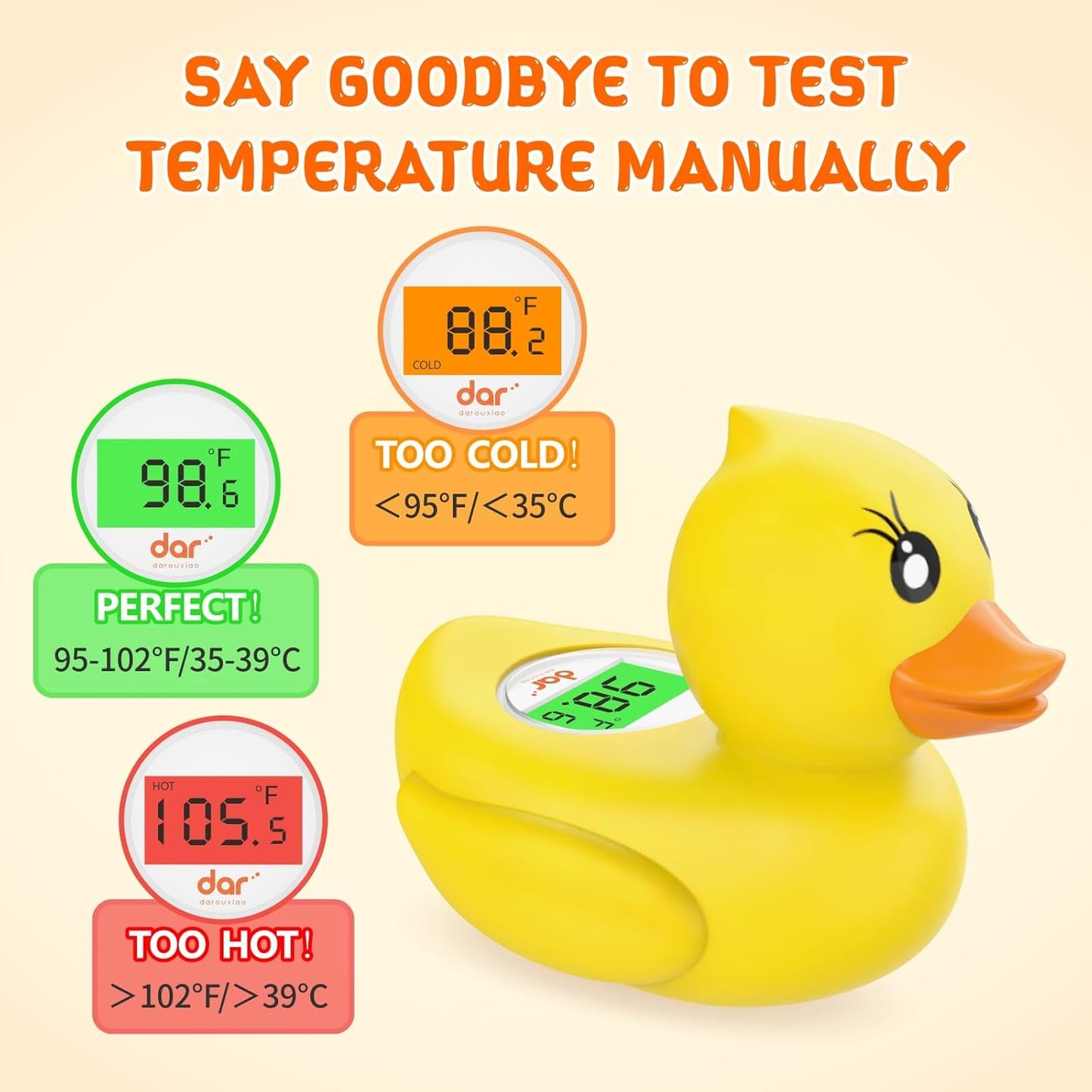 Digital Baby Bath Thermometer with 3 Color Display and Temperature Alert