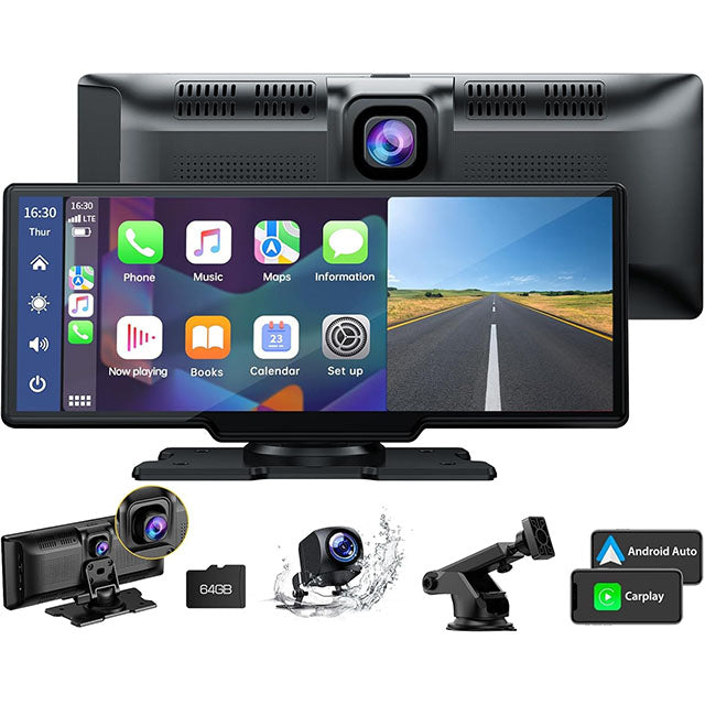 Car Radio with 2K HD GPS Display, Rearview Camera & 64 GB Dash Cam