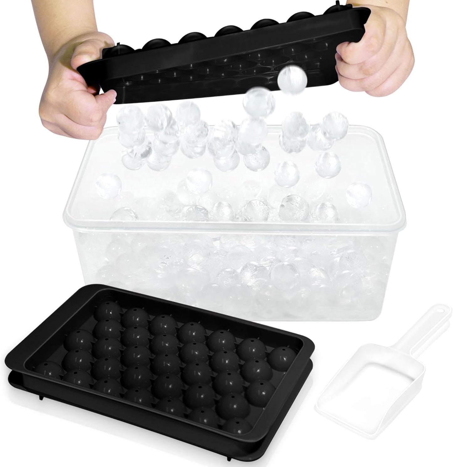 2-Pack Round Ice Mold Trays with Lids and Bin – 0.8” Freezer Tools