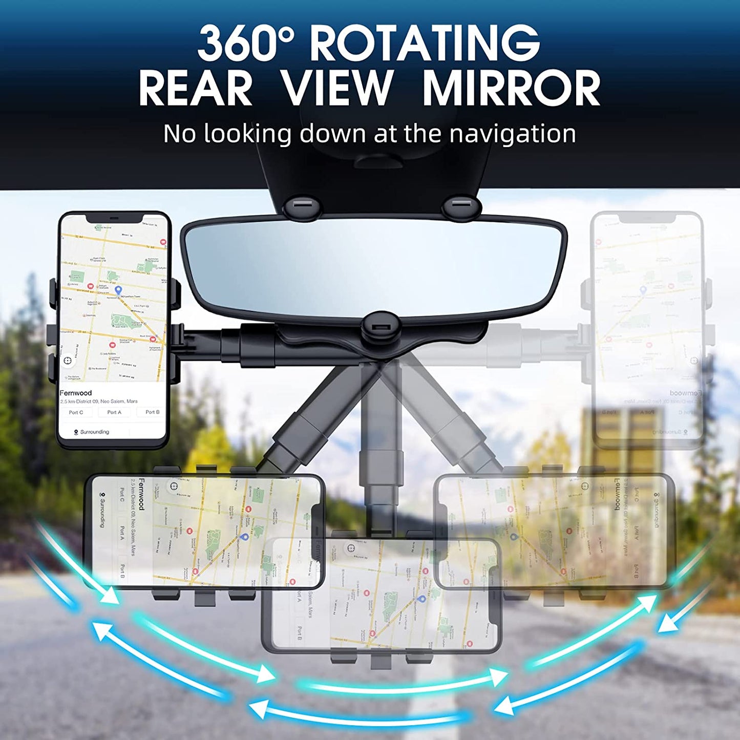Adjustable Car Mirror Smartphone Mount | Fits Devices Up to 6.5 Inches | Conveniently Collapsible Design