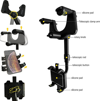 Adjustable Car Mirror Smartphone Mount | Fits Devices Up to 6.5 Inches | Conveniently Collapsible Design
