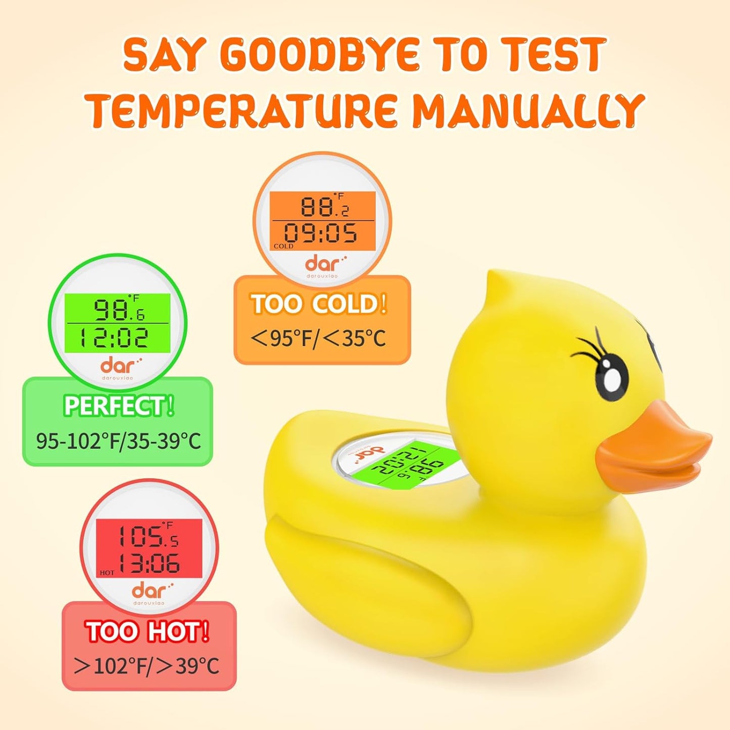 Digital Baby Bath Thermometer with 3 Color Display and Temperature Alert
