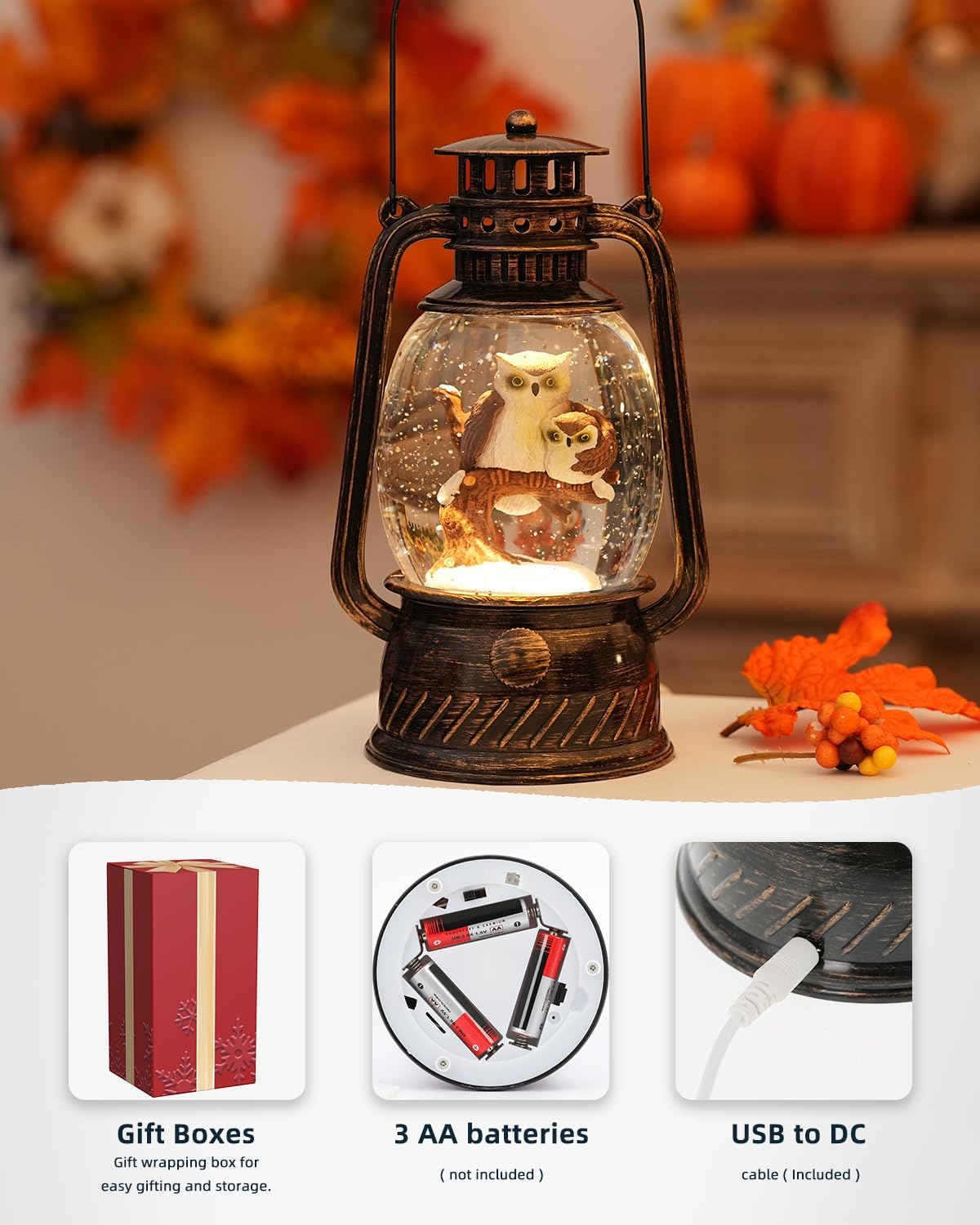 Decorative Autumn Lamp with Pumpkins – Warm LED Light & 6-Hour Timer