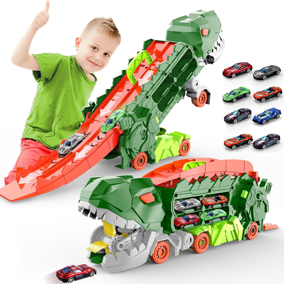 Dinosaur Toy Car Set with Race Track