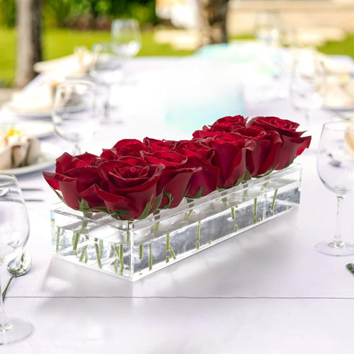 Floating Floral Display with Stem Holder | Clear Acrylic Vase for 12, 16, or 22 Stems | Optional LED Lighting