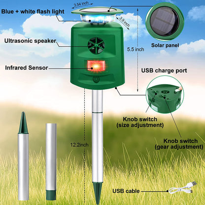 Ultrasonic Animal Repeller with 360° Sensor – Weatherproof Solar Device