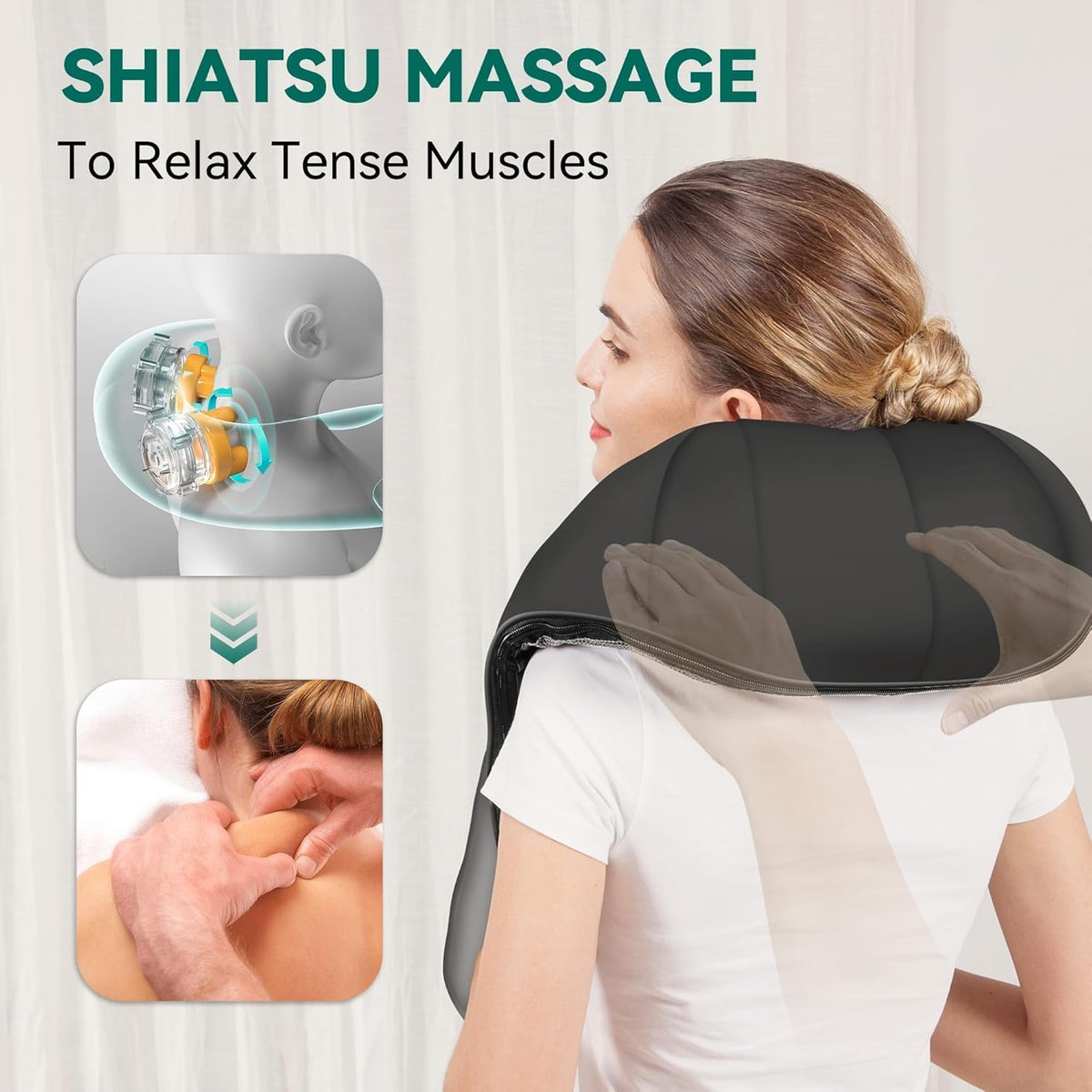 Cordless Neck and Shoulder Massager with Heat – 8 Kneading Nodes, 2 Intensities, 70–80 Minutes