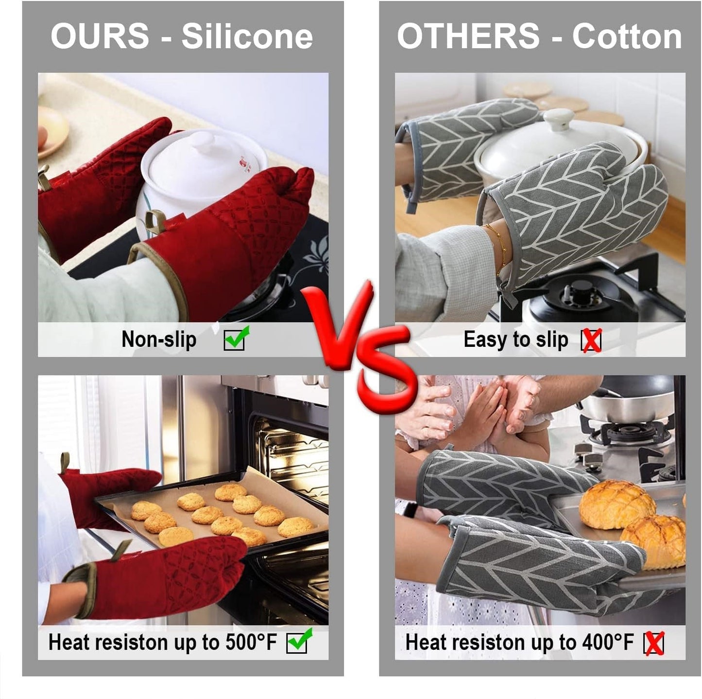 Silicone Oven Mitts Set of 6 – Heat Resistant up to 260°C