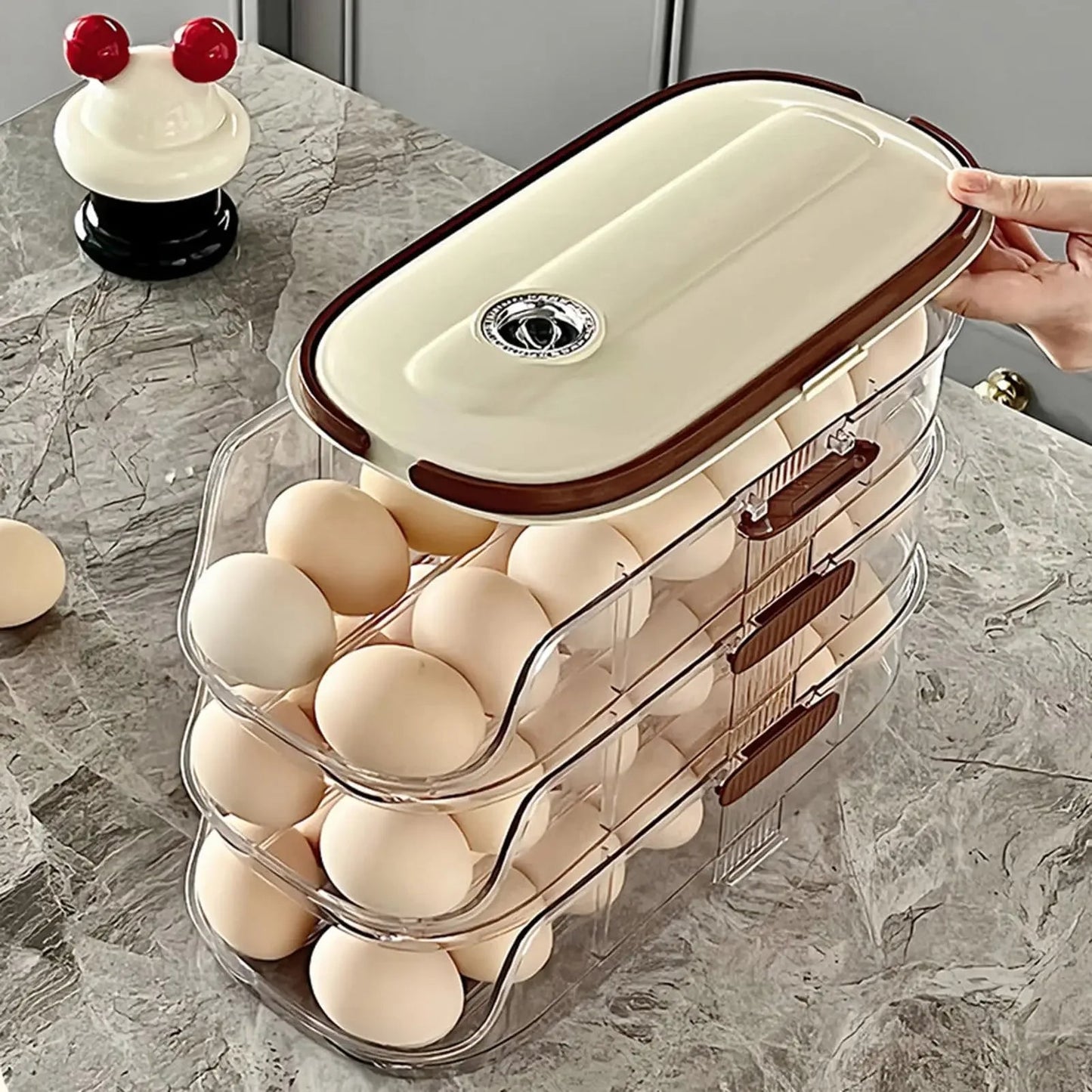 Rolling Refrigerator Egg Holder | Stackable Transparent Storage Box with Lid