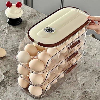 Rolling Refrigerator Egg Holder | Stackable Transparent Storage Box with Lid