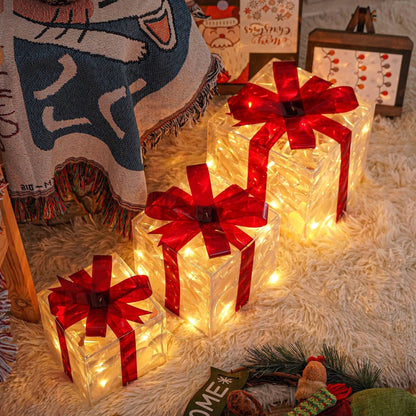 Illuminated Christmas Gift Boxes – Set of 3 LED Glow Boxes for Indoor & Outdoor