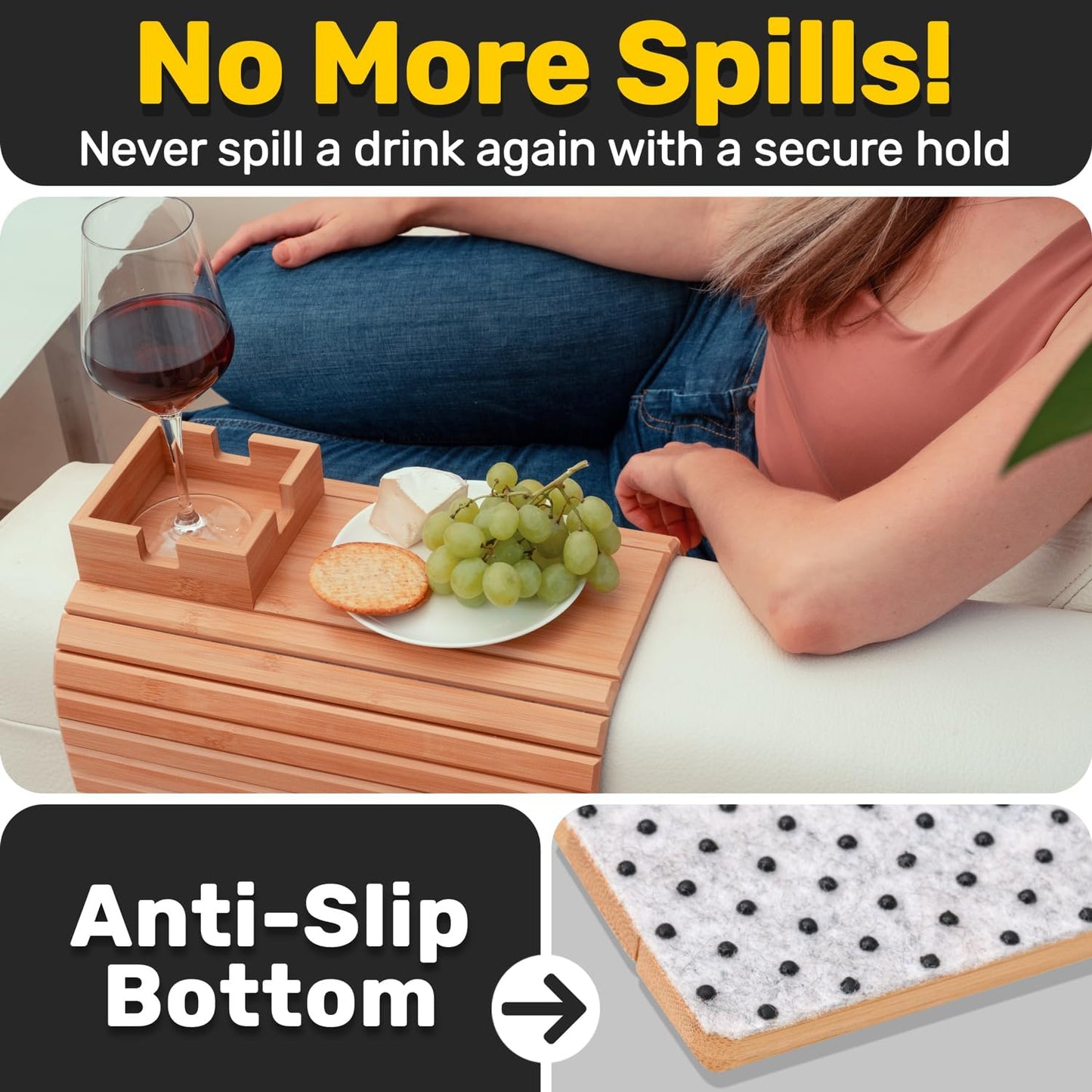 Sofa Armrest Tray with Cup Holder | Non-Slip & Sturdy, 41.5×33.5 cm | Perfect for Remotes, Phones & Snacks
