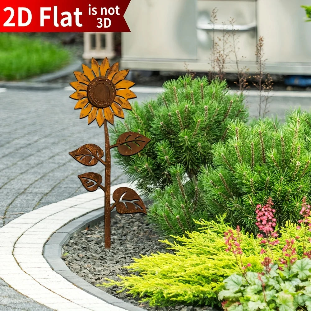 Garden Stake Sunflower | Rustic Metal Design | 3D Floral Outdoor Decor