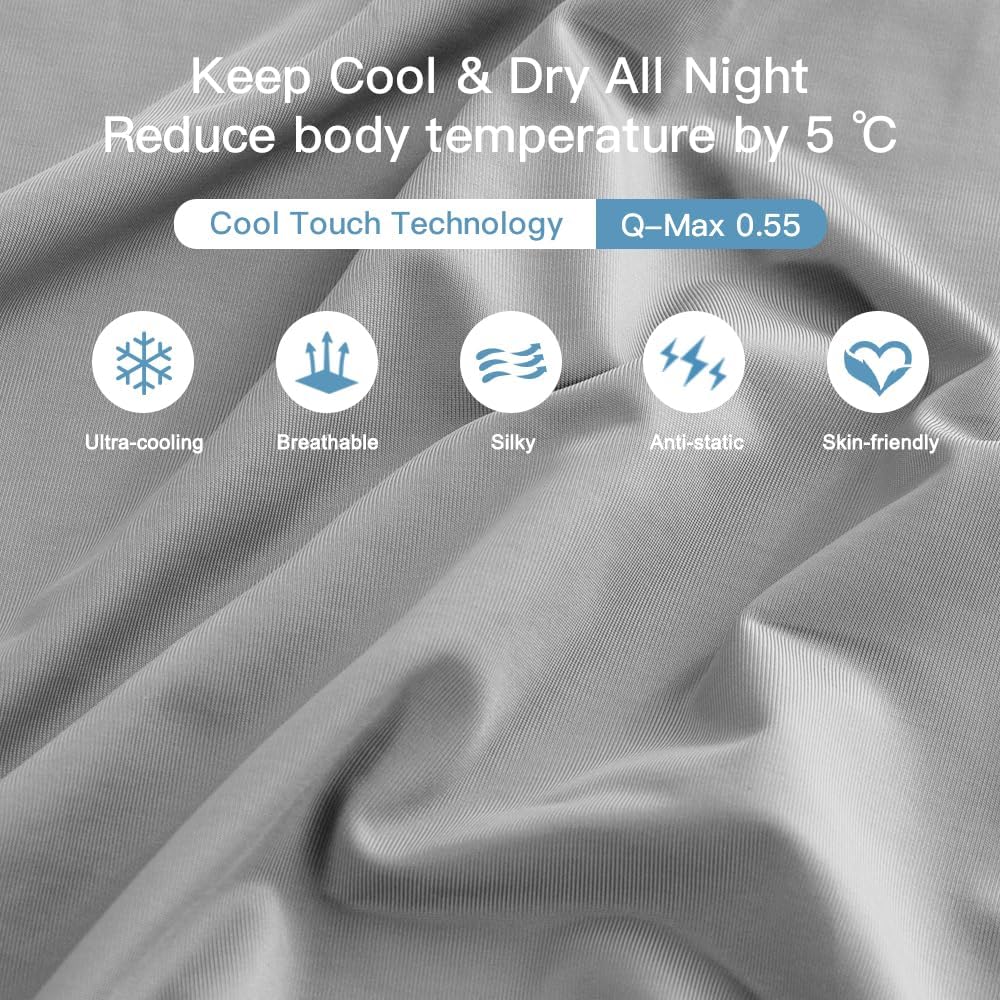 Cooling Pillowcases Set of 2 – Q-Max >0.5, Anti-Static, Gray with Hidden Zipper
