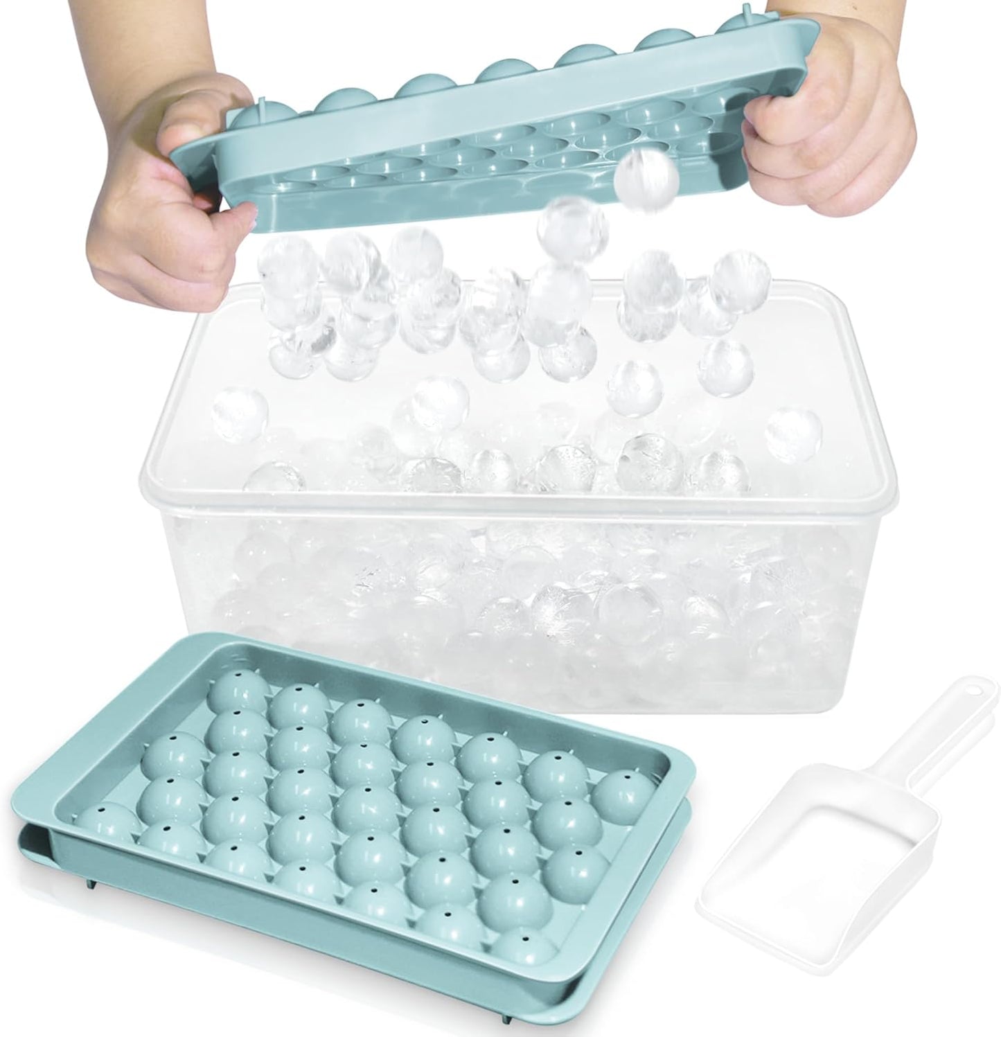 2-Pack Round Ice Mold Trays with Lids and Bin – 0.8” Freezer Tools