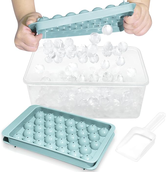 2-Pack Round Ice Mold Trays with Lids and Bin – 0.8” Freezer Tools