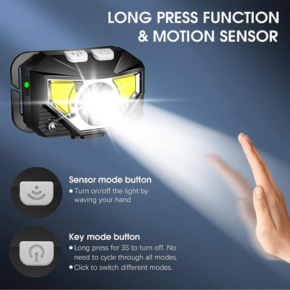 2-Pack Rechargeable Waterproof LED Headlamp with Motion Sensor