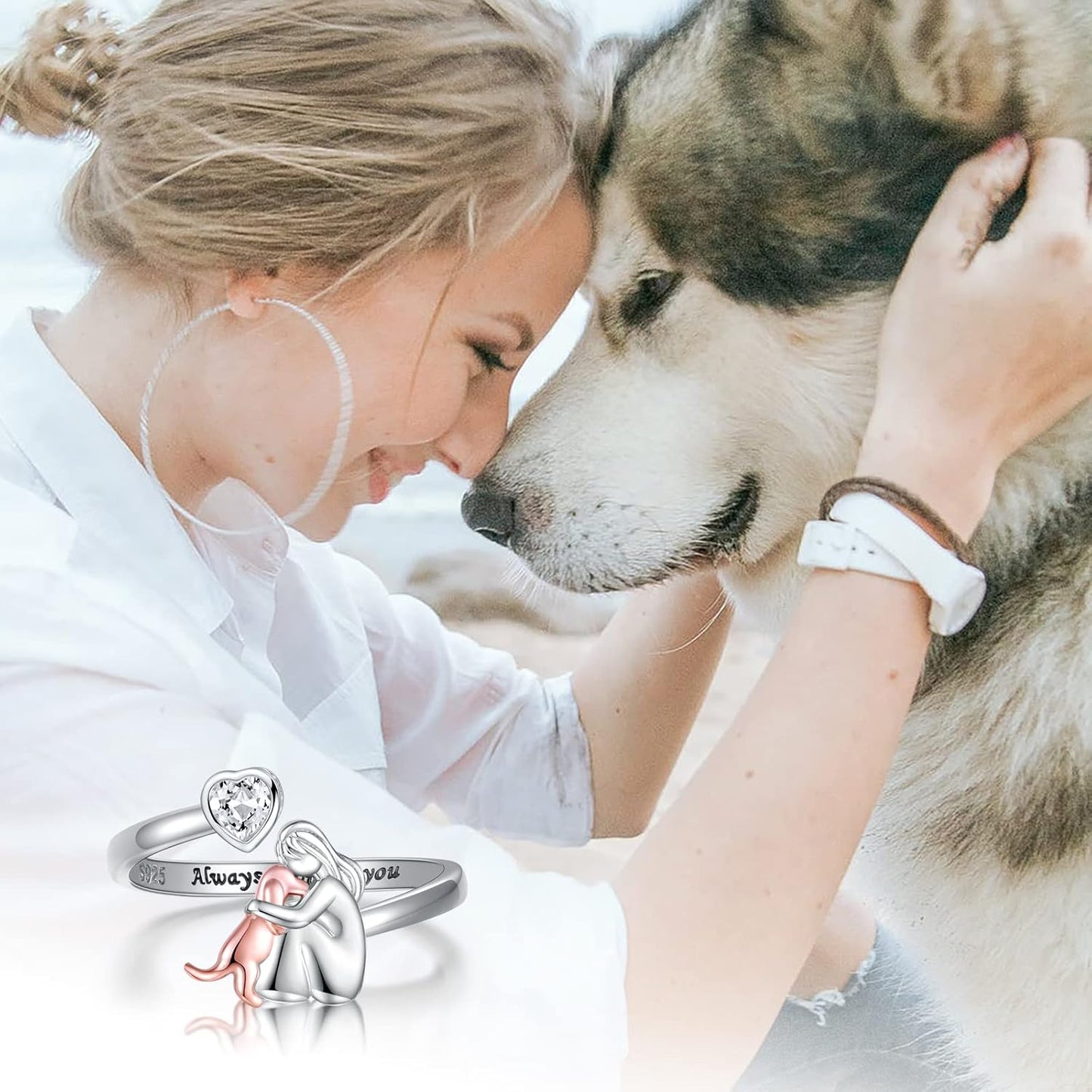 Adjustable Dog Ring – Always in My Heart with Zirconia Stones